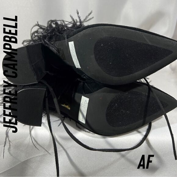 JEFFREY CAMPBELL SHAKE YA OSTRICH FEATHER BOOTS NEW BLACK - Picture 7 of 11